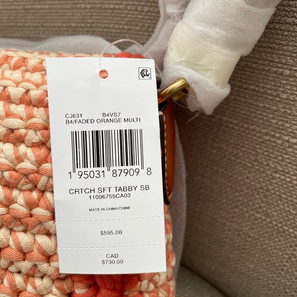 Coach Soft Tabby Shoulder Bag With Crochet in Faded Orange Multi New - Picture 8 of 15